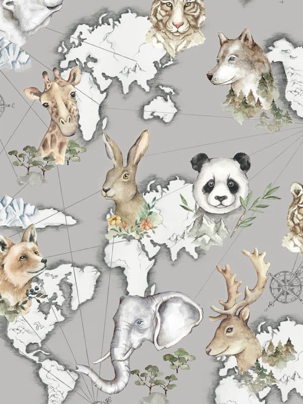 mapa zwierząt projekt wzoru graficznego dla dzieci malowany akwarelami pobierz ze sklepu