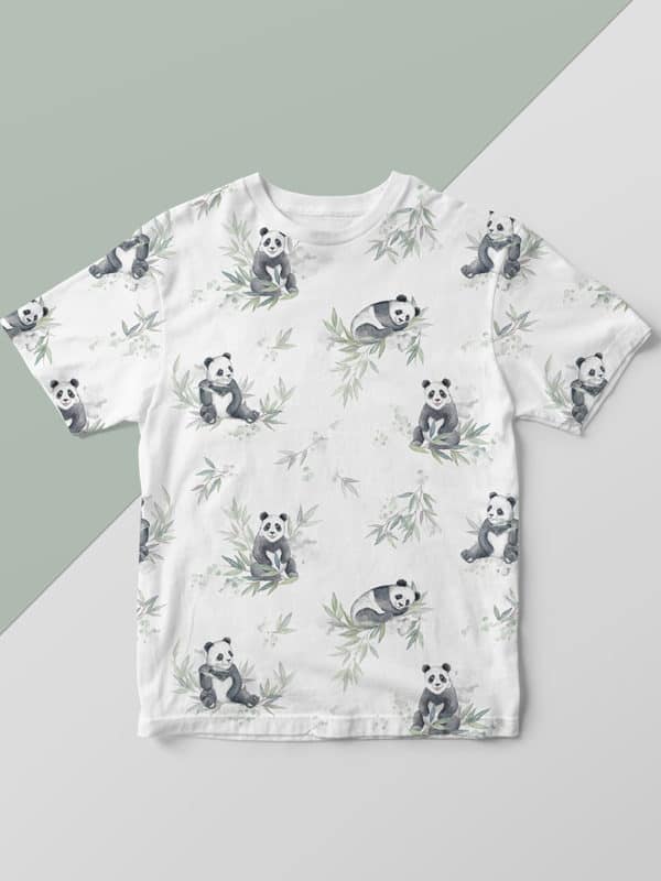 koszulka we wzór w pandy i liście bambusa dla dzieci
